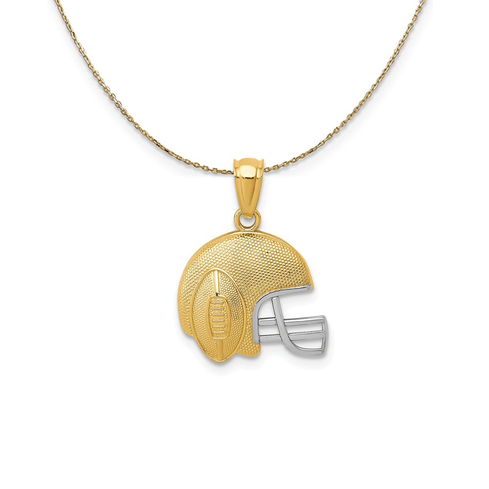 14k Yellow Gold & Rhodium Football Helmet Necklace