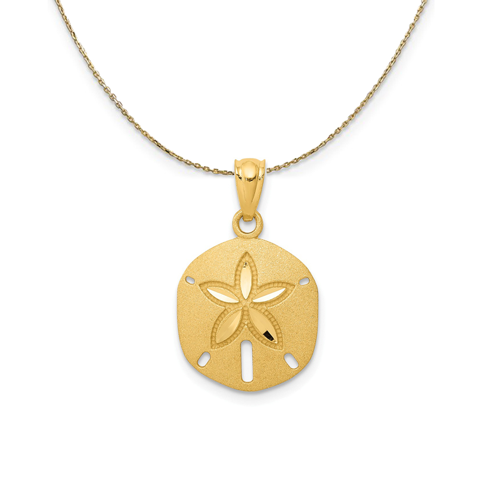 14k Yellow Gold Diamond-Cut Sand Dollar (13mm) Necklace