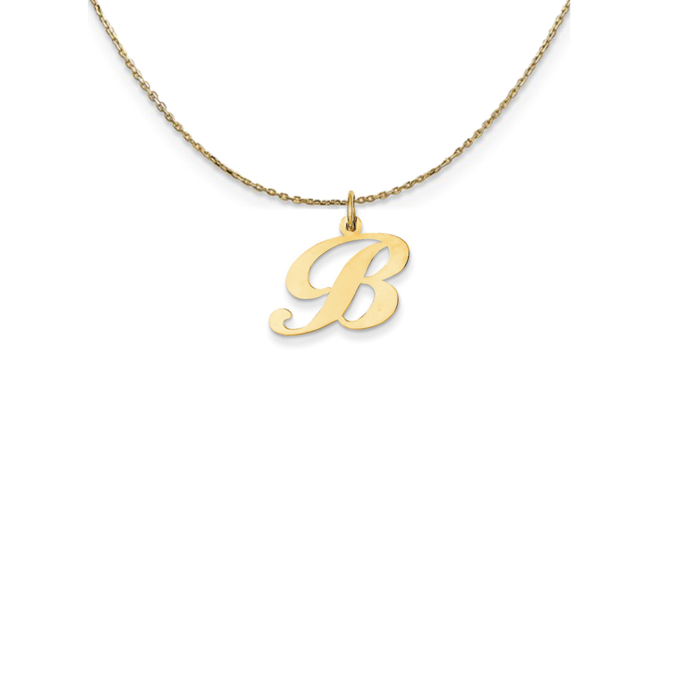14k Yellow Gold Fancy Script Initial B Necklace