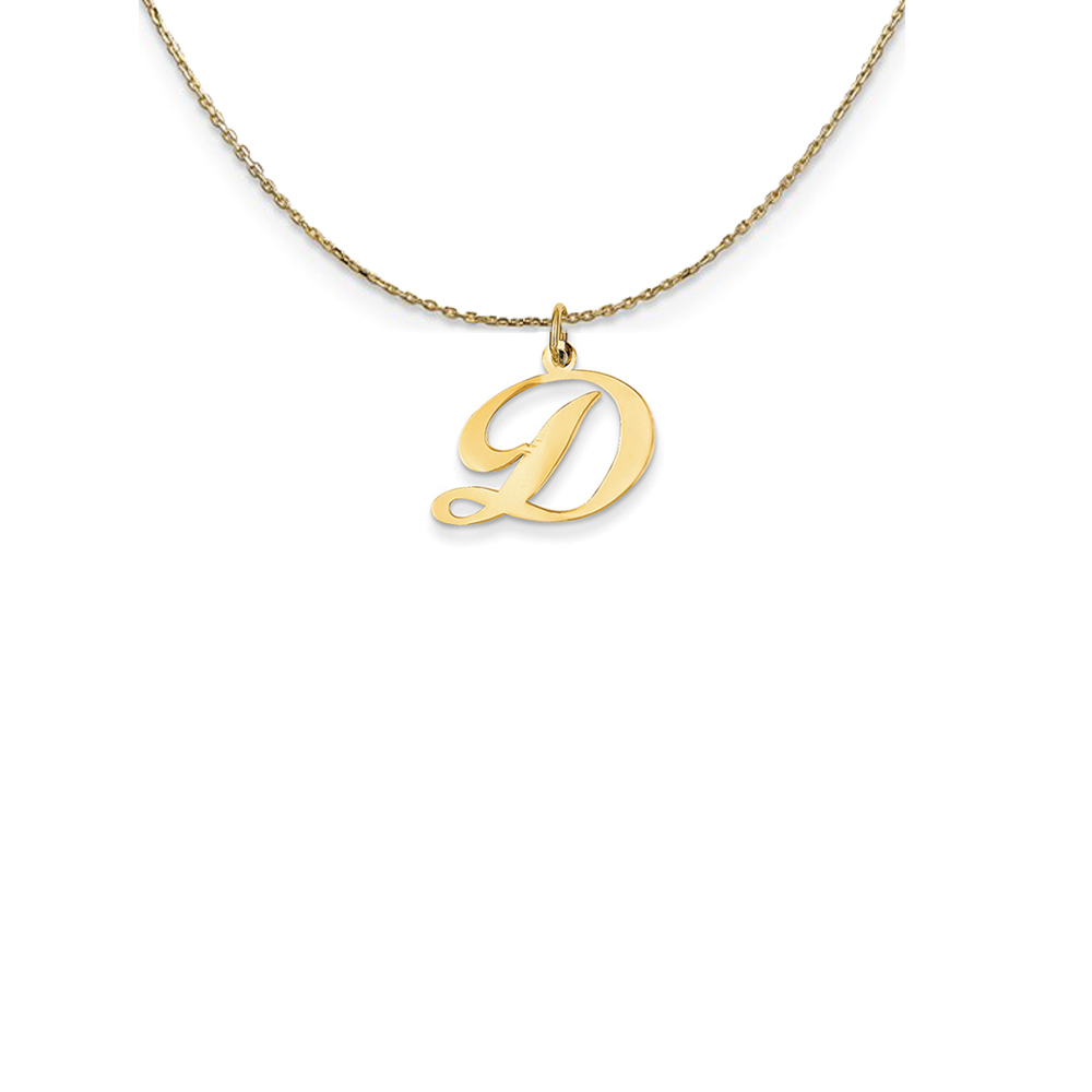 14k Yellow Gold Fancy Script Initial D Necklace