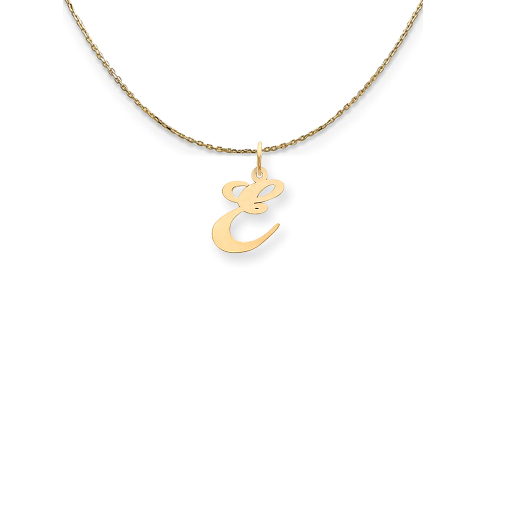 14k Yellow Gold Fancy Script Initial E Necklace