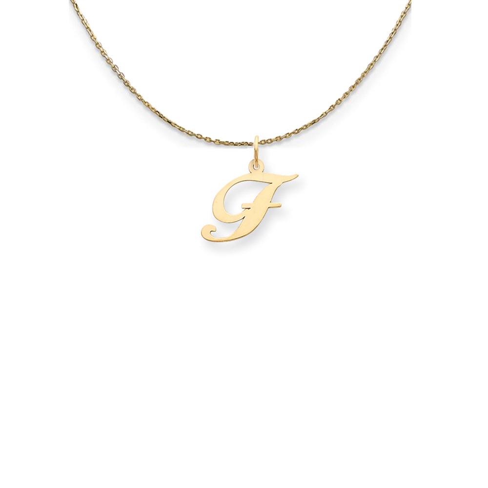 14k Yellow Gold Fancy Script Initial F Necklace