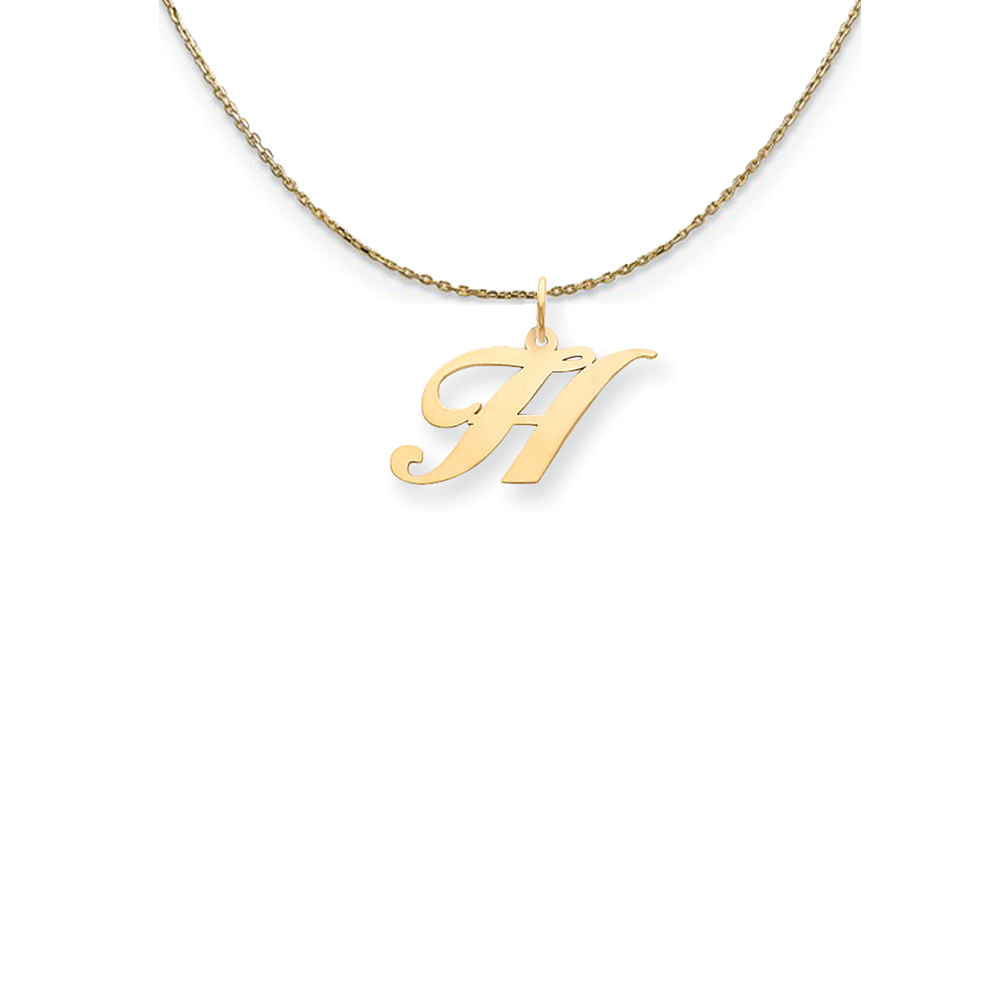 14k Yellow Gold Fancy Script Initial H Necklace