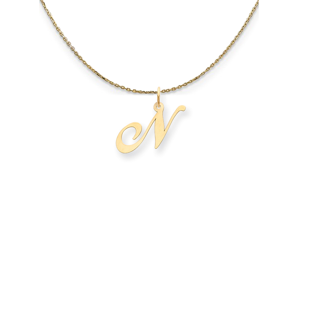 14k Yellow Gold Fancy Script Initial N Necklace