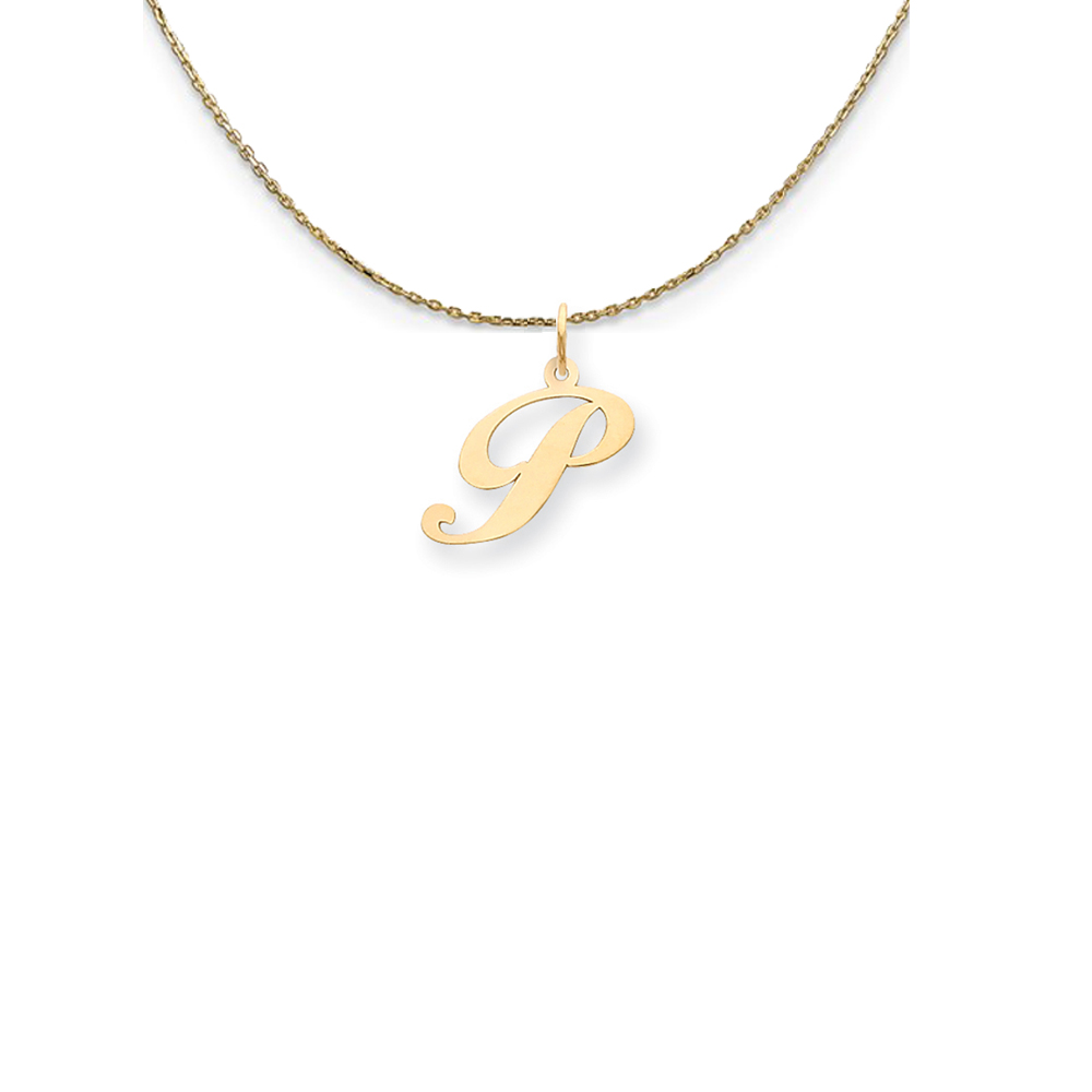 14k Yellow Gold Fancy Script Initial P Necklace