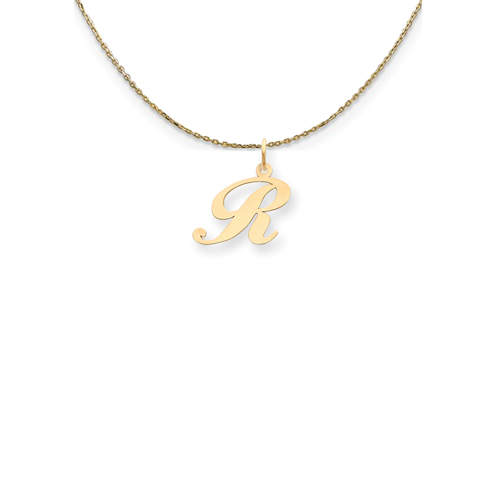 14k Yellow Gold Fancy Script Initial R Necklace