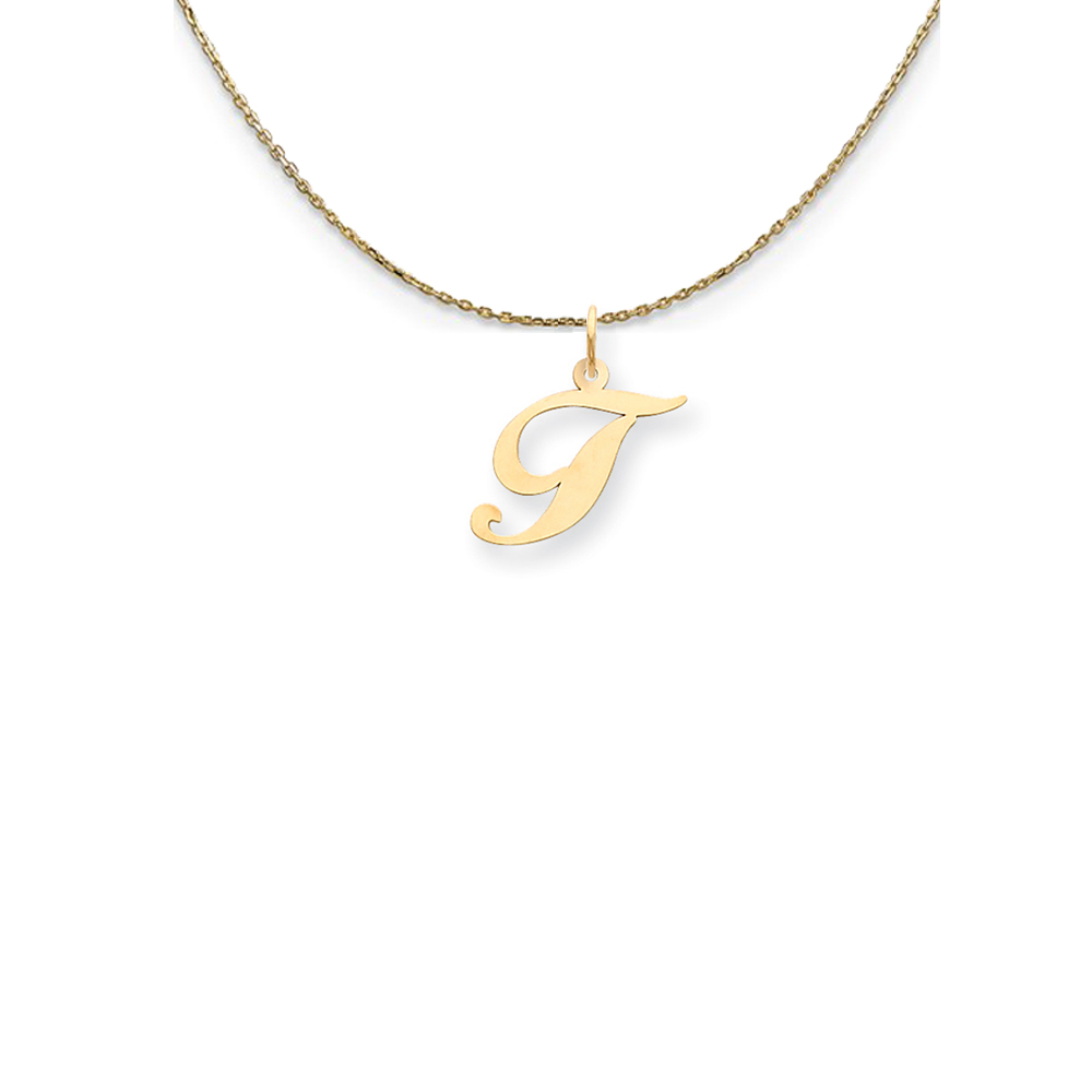 14k Yellow Gold Fancy Script Initial T Necklace