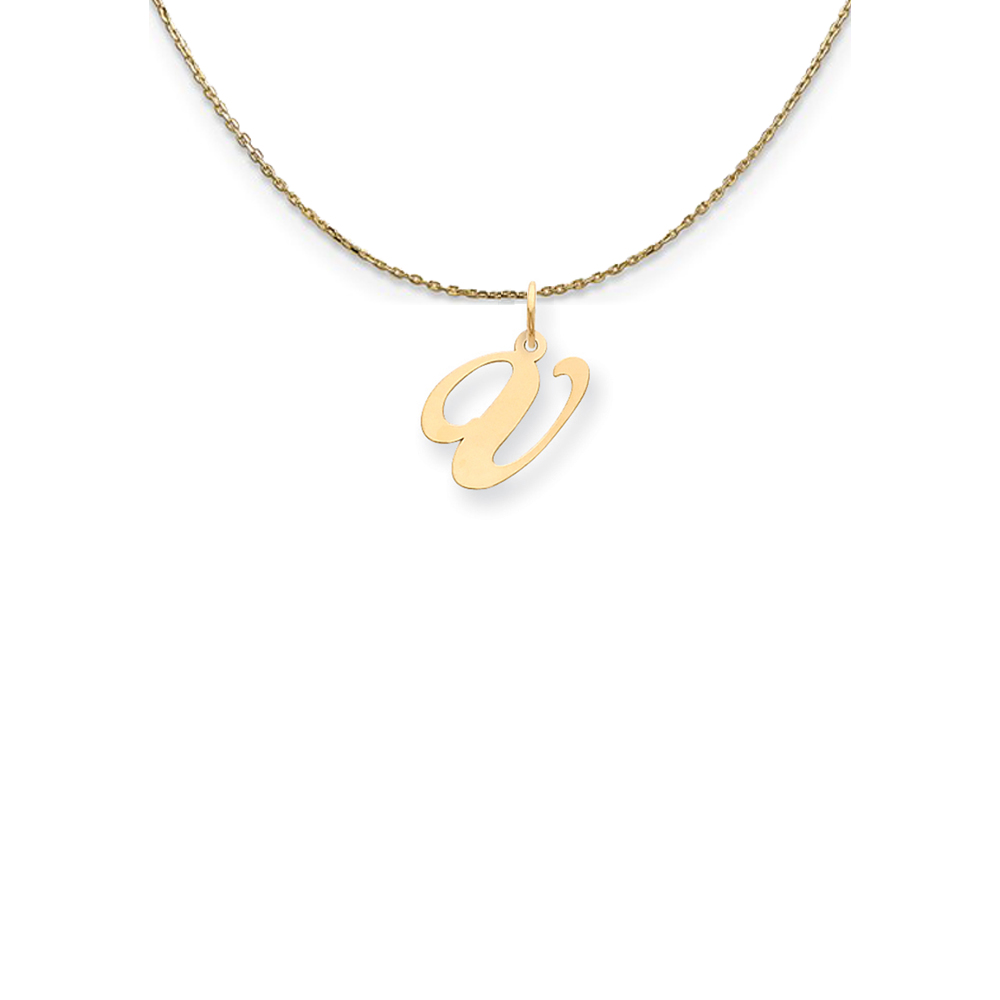 14k Yellow Gold Fancy Script Initial V Necklace