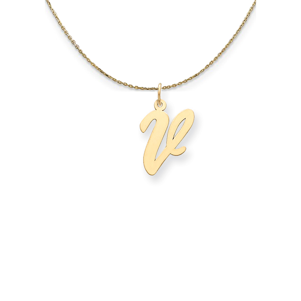 14k Yellow Gold Script Initial V Necklace