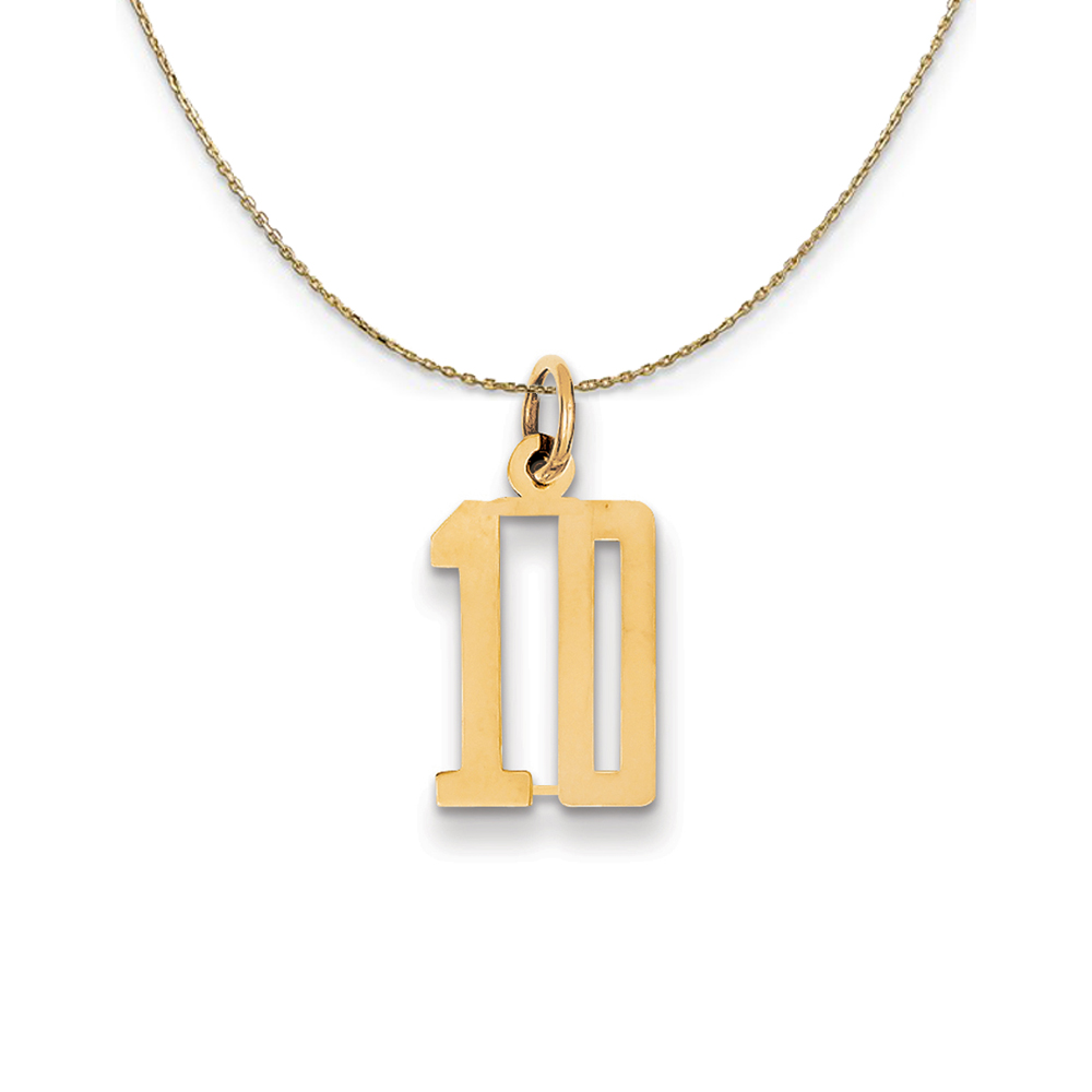 14k Yellow Gold, Alumni Elongated Number 10 Necklace
