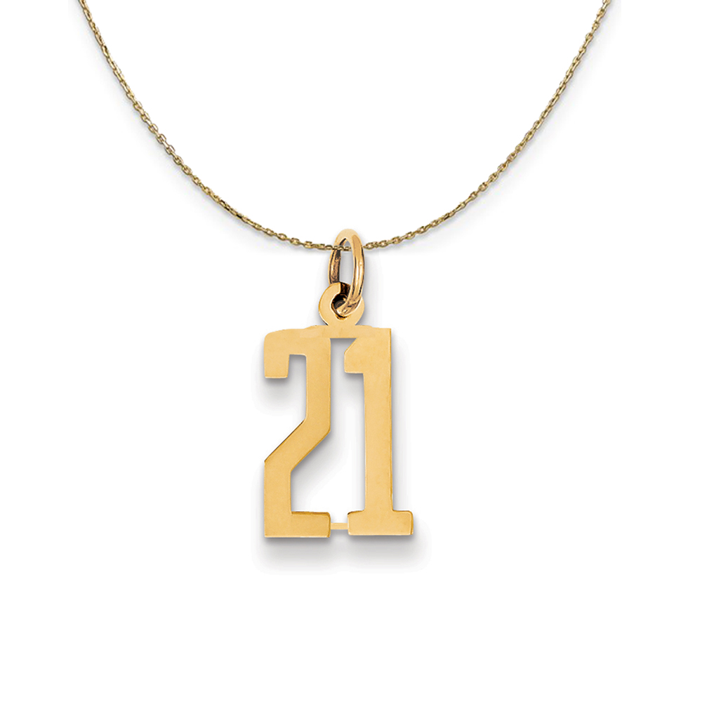 14k Yellow Gold, Alumni Elongated Number 21 Necklace