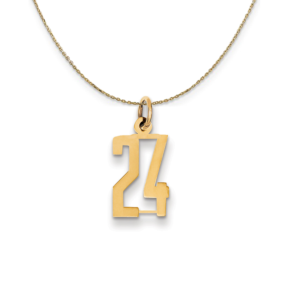 14k Yellow Gold, Alumni Elongated Number 24 Necklace