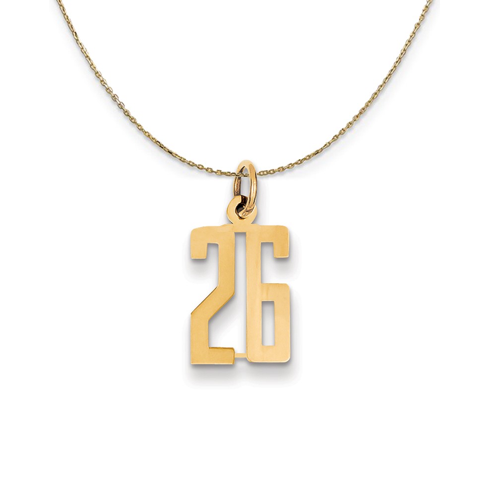 14k Yellow Gold, Alumni Elongated Number 26 Necklace