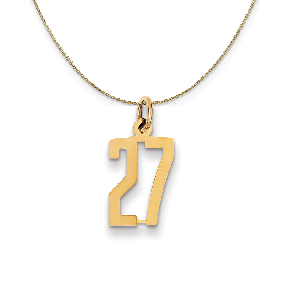 14k Yellow Gold, Alumni Elongated Number 27 Necklace
