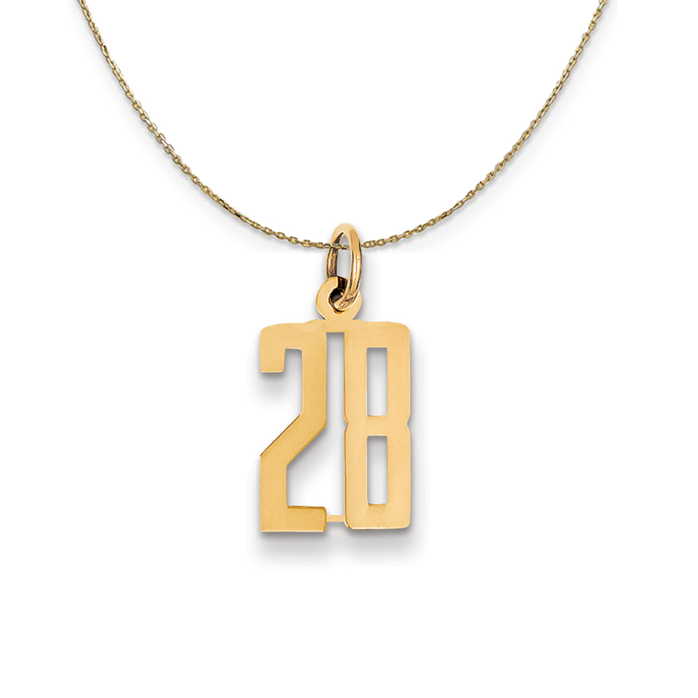 14k Yellow Gold, Alumni Elongated Number 28 Necklace