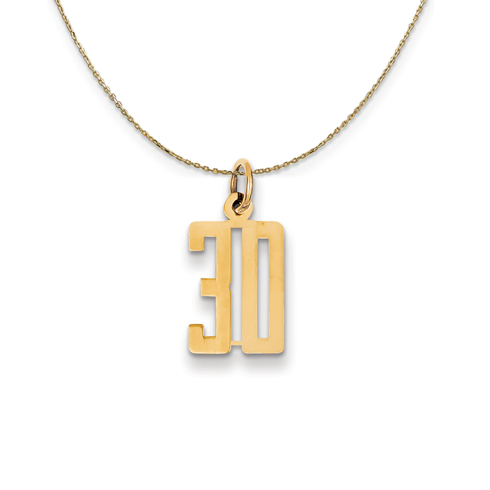 14k Yellow Gold, Alumni Elongated Number 30 Necklace