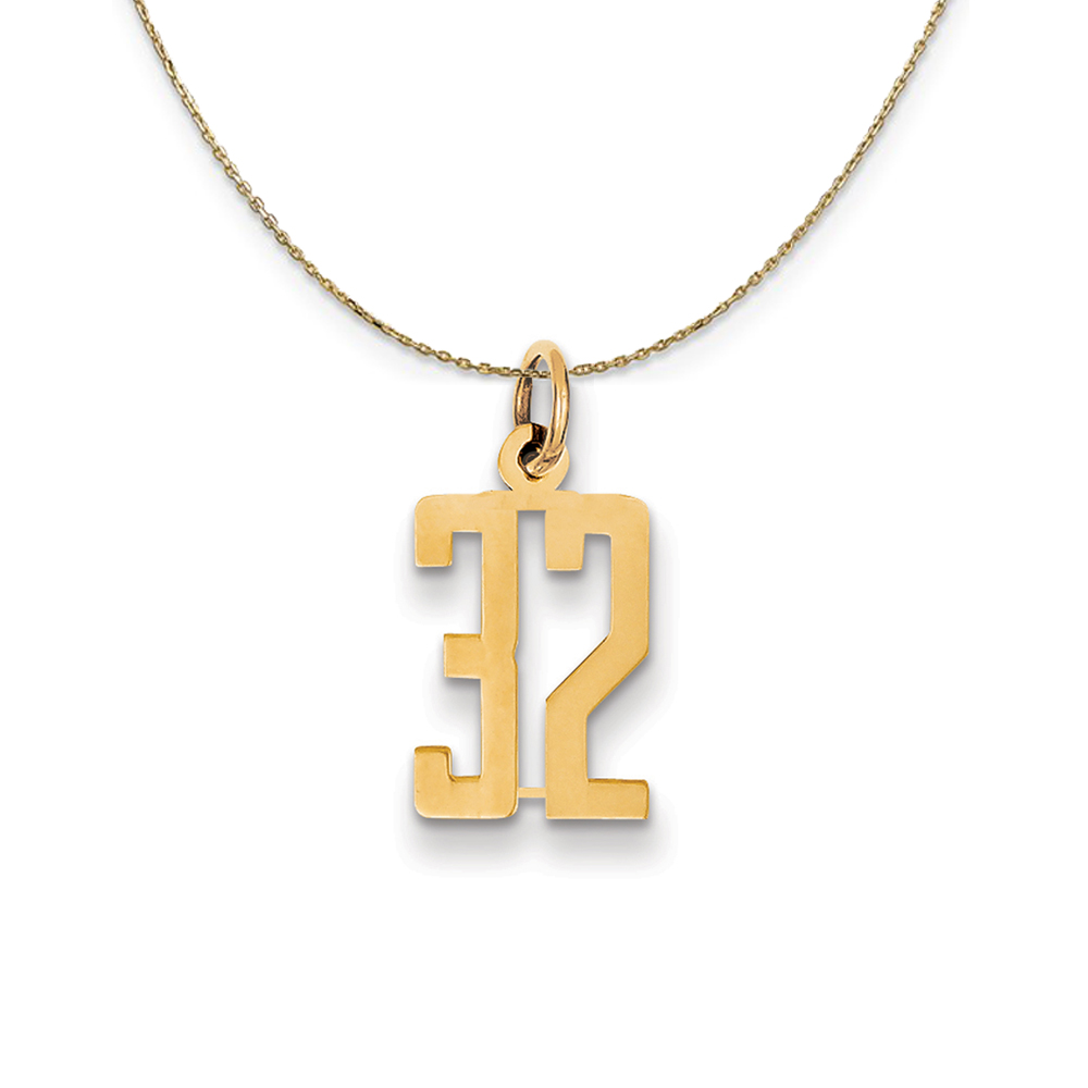 14k Yellow Gold, Alumni Elongated Number 32 Necklace