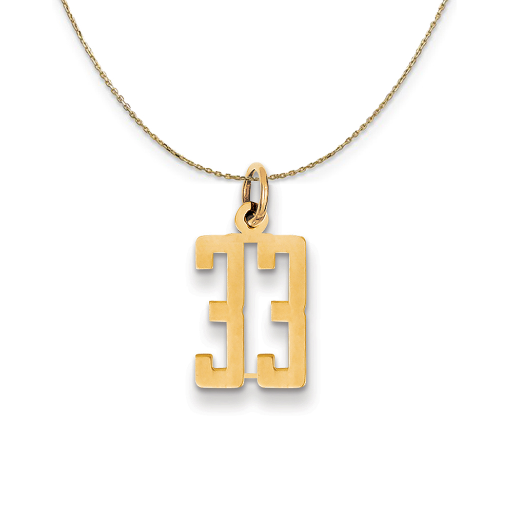 14k Yellow Gold, Alumni Elongated Number 33 Necklace