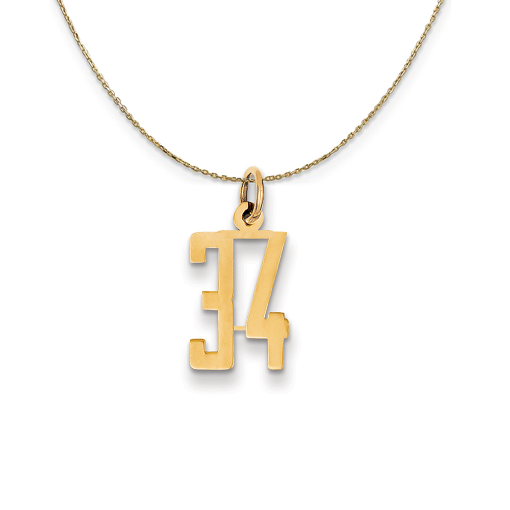 14k Yellow Gold, Alumni Elongated Number 34 Necklace