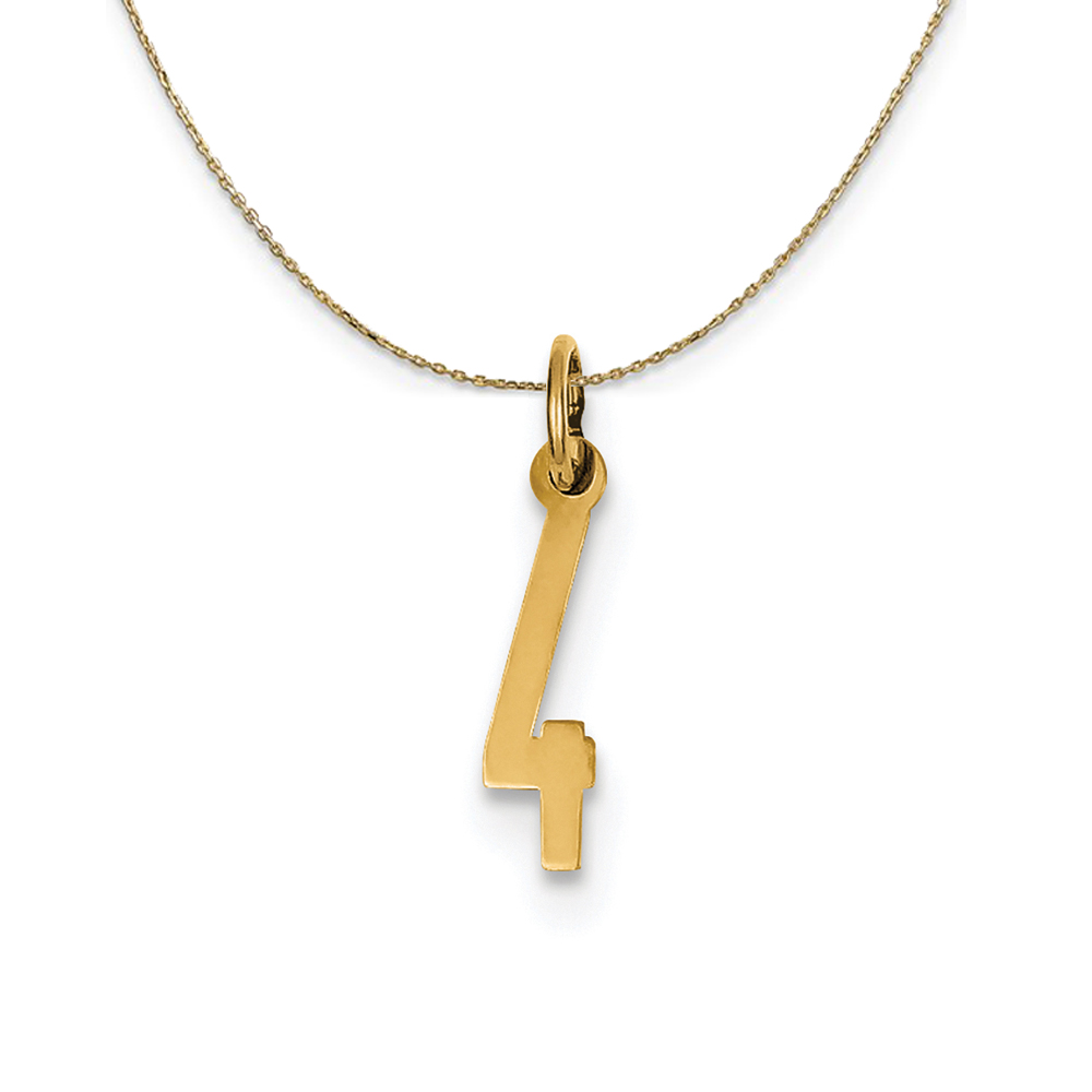 14k Yellow Gold, Alumni Elongated Number 4 Necklace