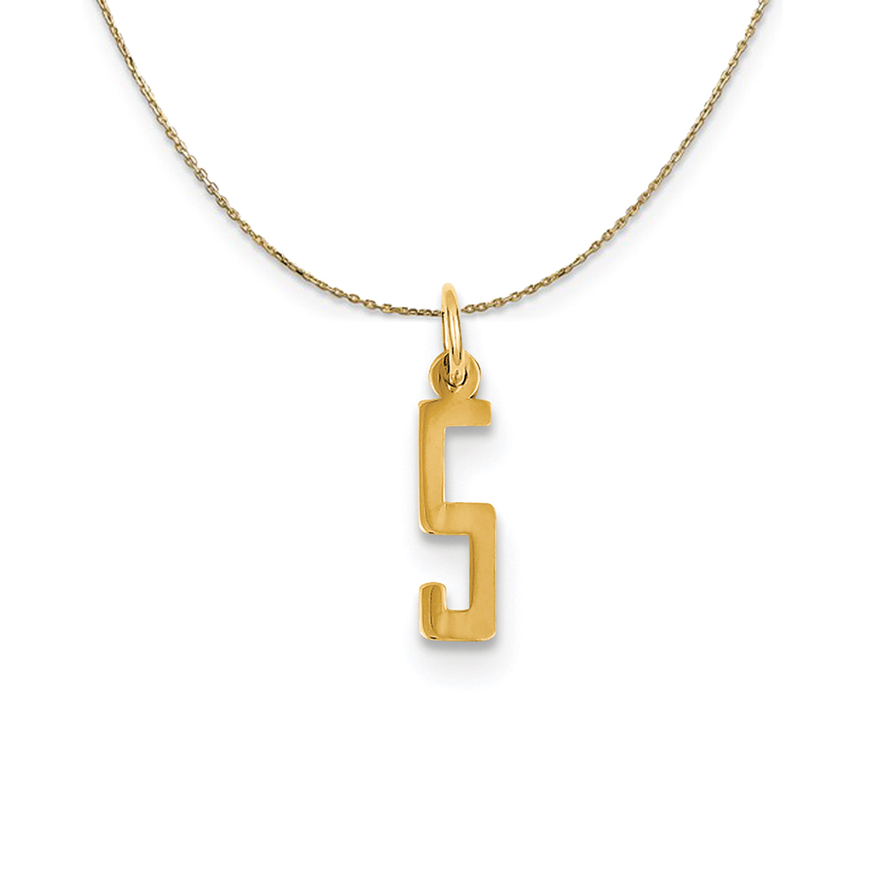 14k Yellow Gold, Alumni Elongated Number 5 Necklace