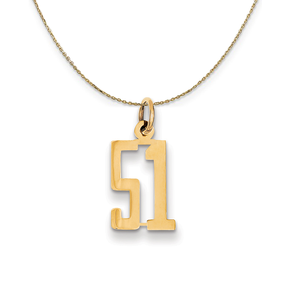 14k Yellow Gold, Alumni Elongated Number 51 Necklace