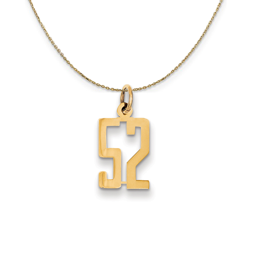 14k Yellow Gold, Alumni Elongated Number 52 Necklace