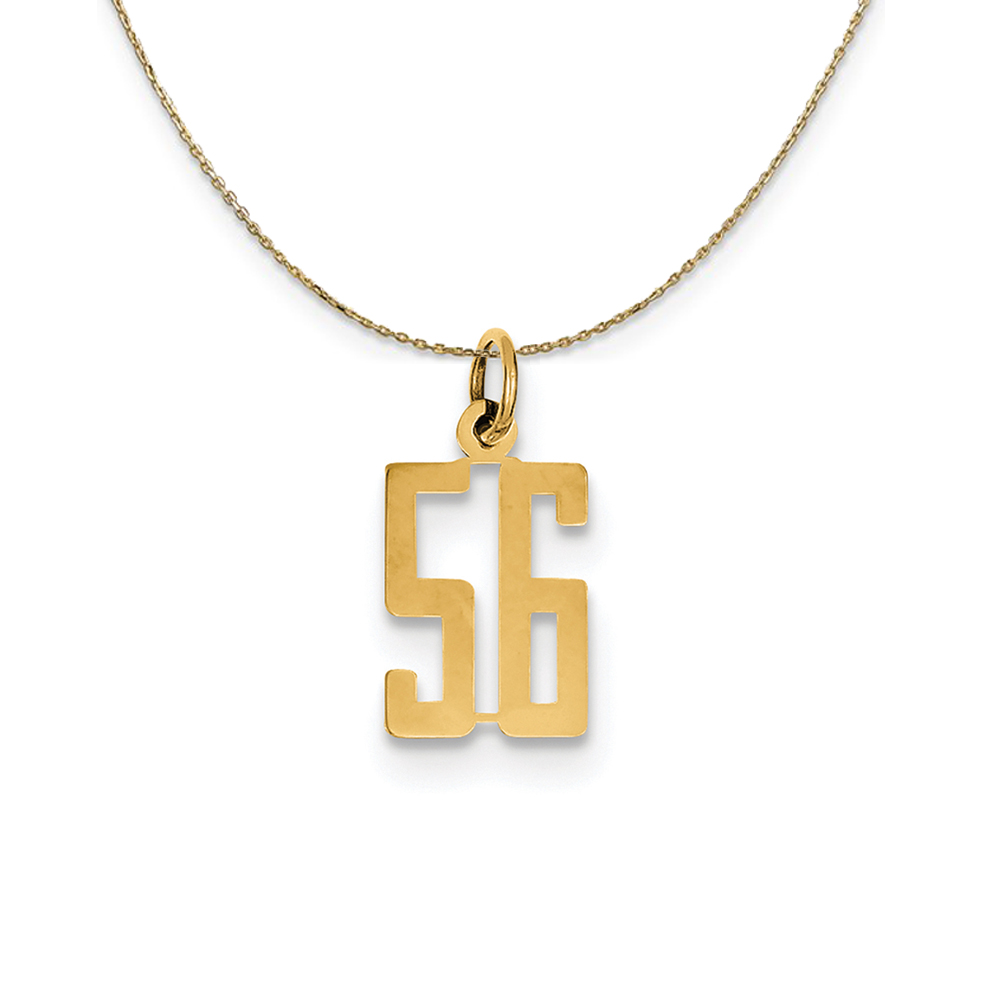 14k Yellow Gold, Alumni Elongated Number 56 Necklace