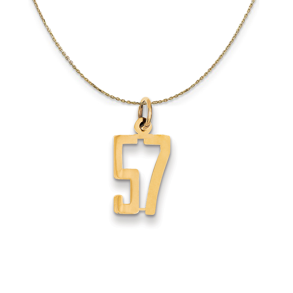 14k Yellow Gold, Alumni Elongated Number 57 Necklace