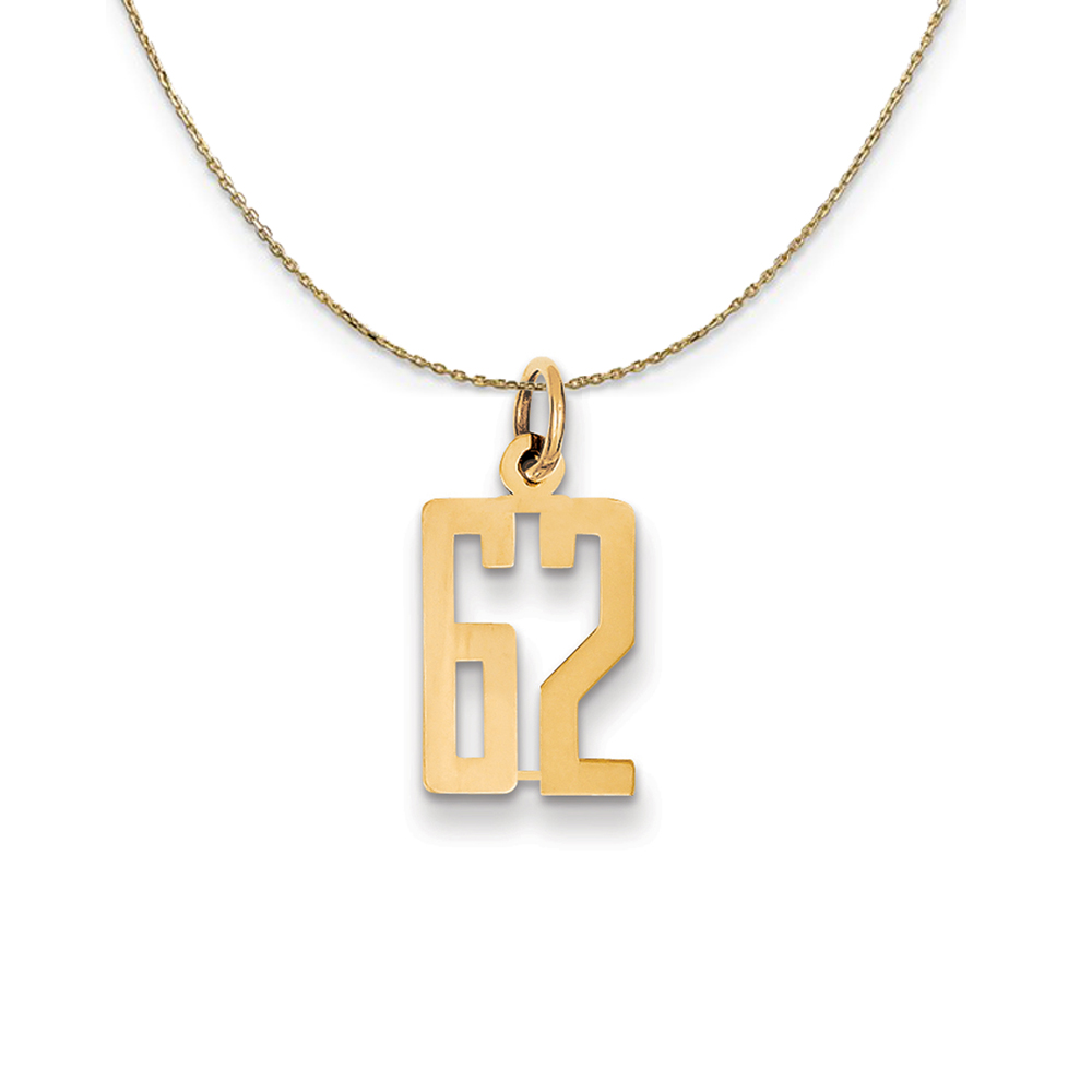 14k Yellow Gold, Alumni Elongated Number 62 Necklace