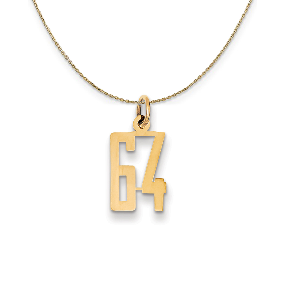 14k Yellow Gold, Alumni Elongated Number 64 Necklace