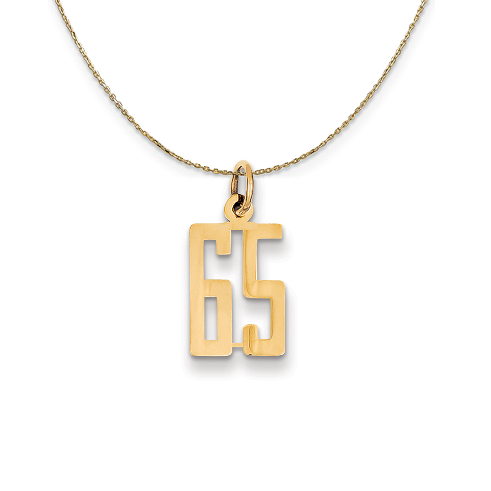 14k Yellow Gold, Alumni Elongated Number 65 Necklace