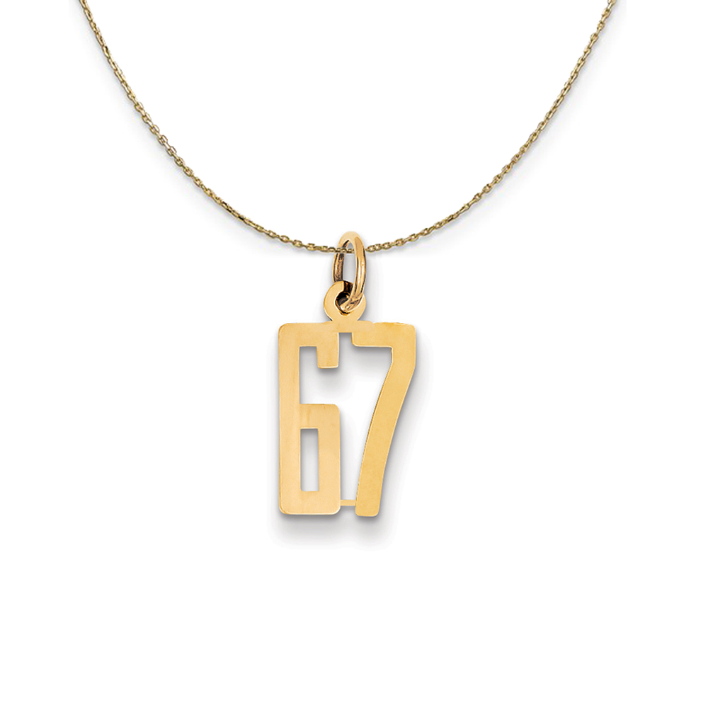 14k Yellow Gold, Alumni Elongated Number 67 Necklace