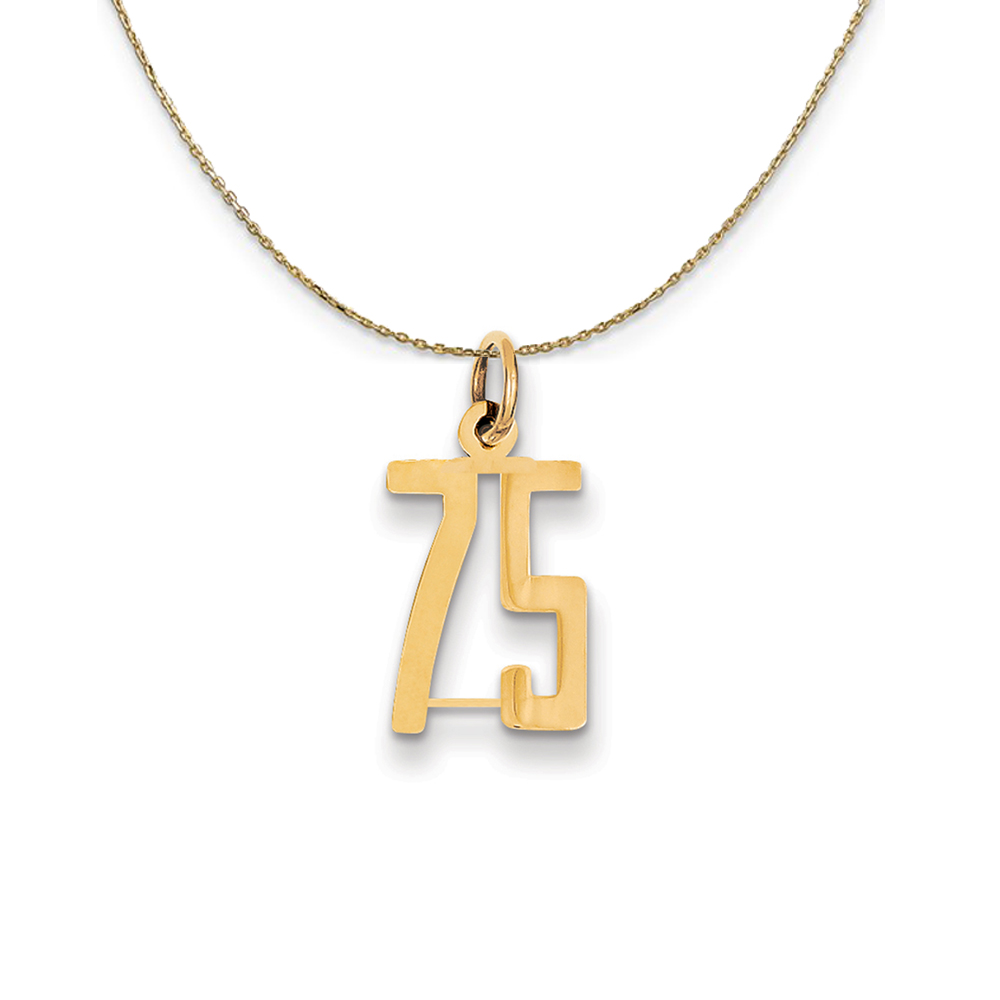 14k Yellow Gold, Alumni Elongated Number 75 Necklace
