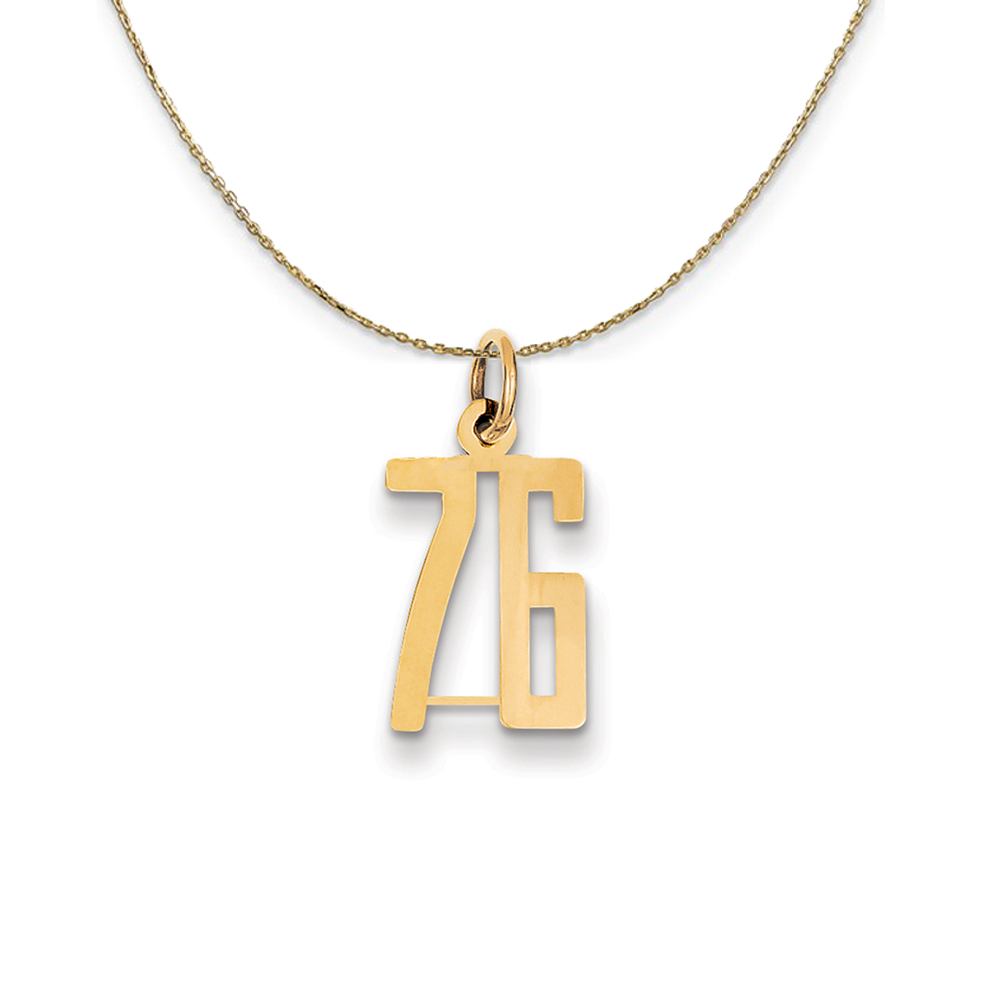 14k Yellow Gold, Alumni Elongated Number 76 Necklace