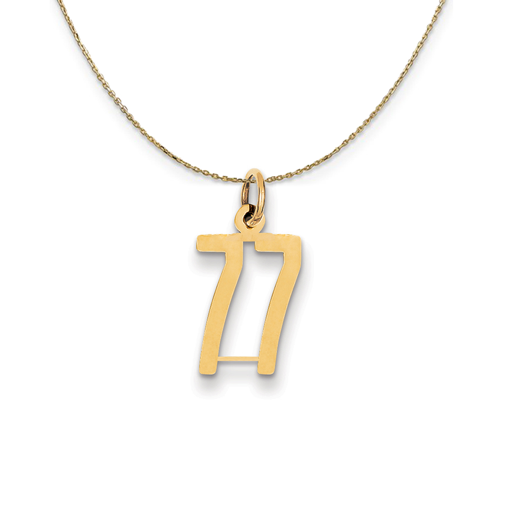 14k Yellow Gold, Alumni Elongated Number 77 Necklace