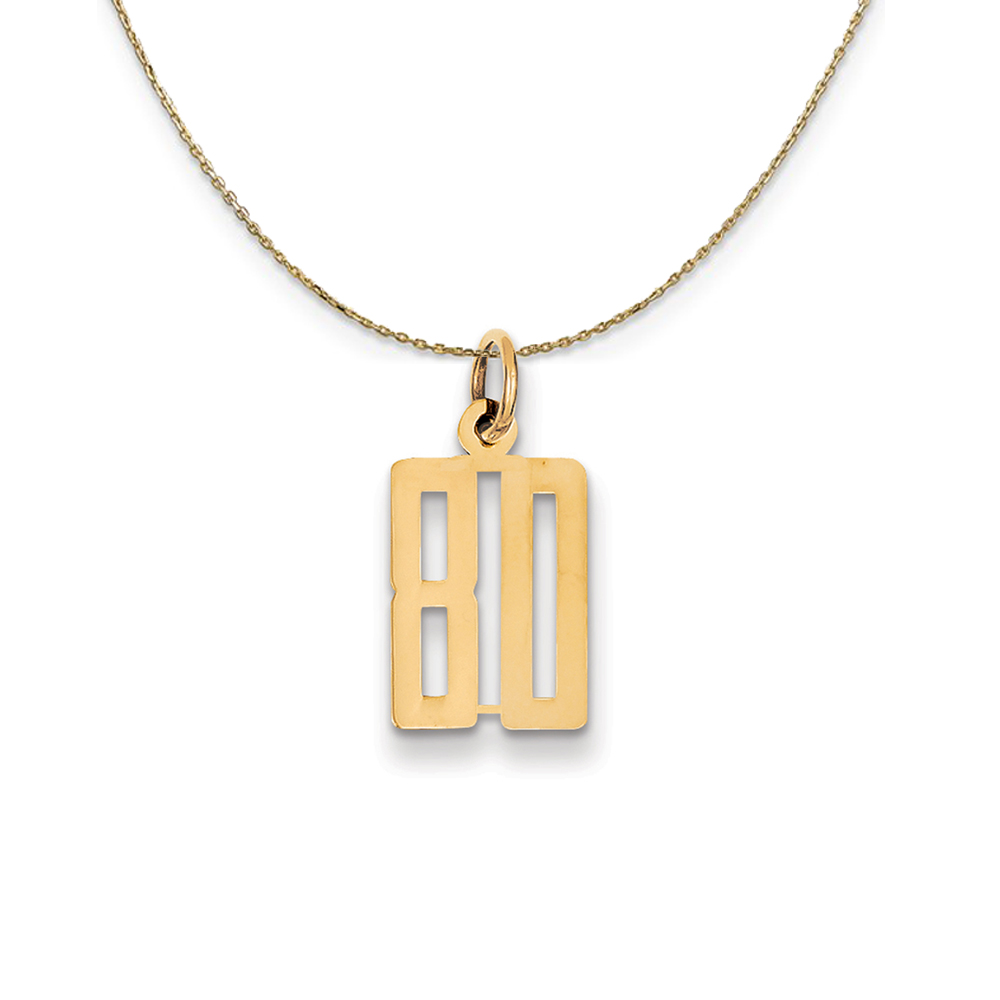 14k Yellow Gold, Alumni Elongated Number 80 Necklace