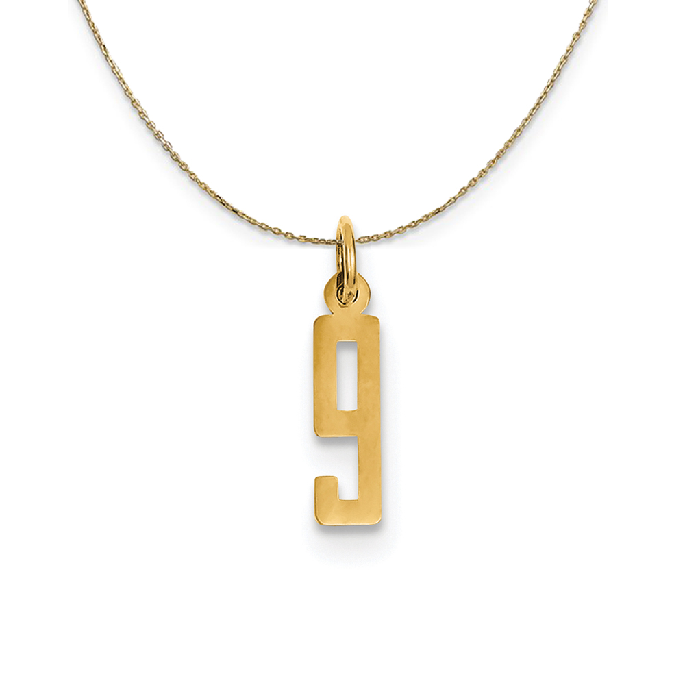 14k Yellow Gold, Alumni Elongated Number 9 Necklace