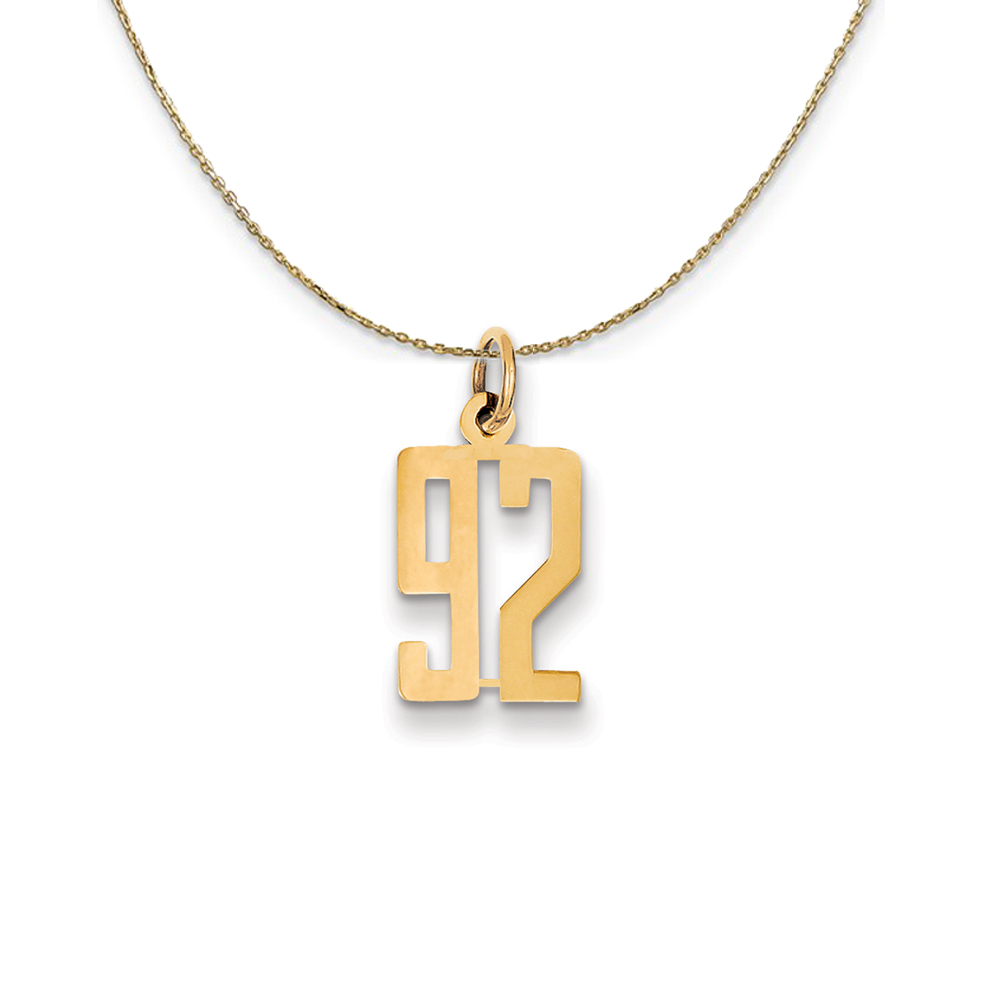 14k Yellow Gold, Alumni Elongated Number 92 Necklace