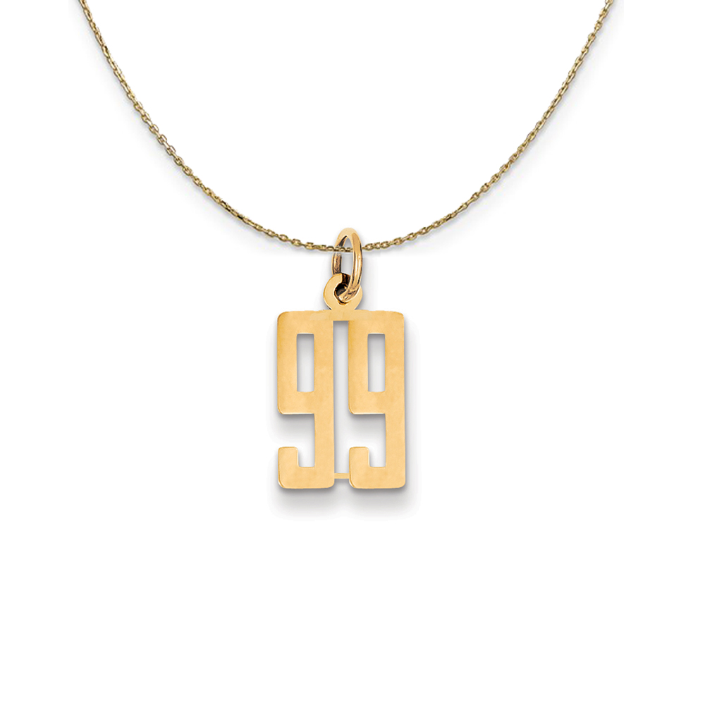14k Yellow Gold, Alumni Elongated Number 99 Necklace