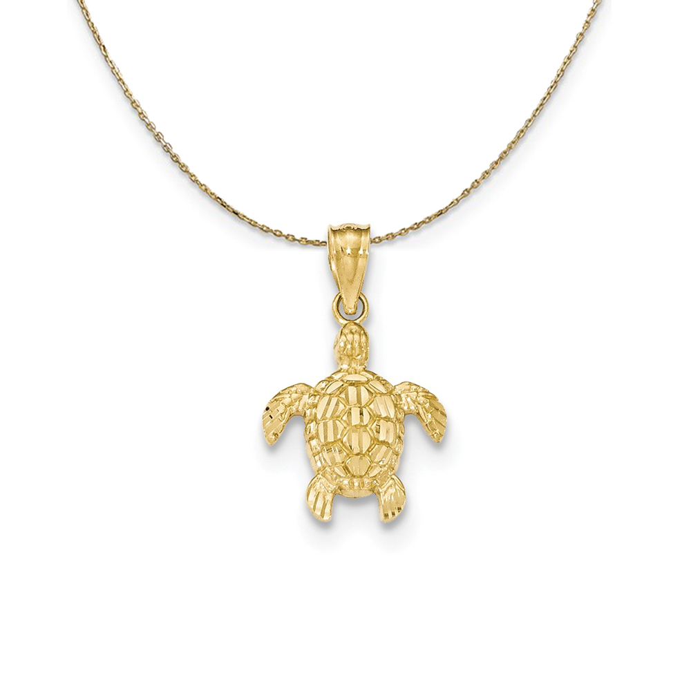 14k Yellow Gold Diamond-Cut Sea Turtle Necklace