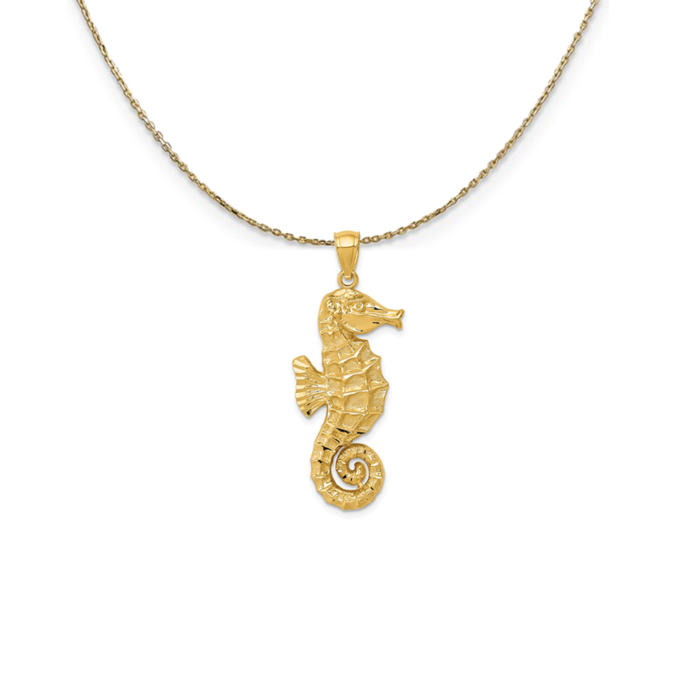 14k Yellow Gold 2D Seahorse (15 x 38mm) Necklace