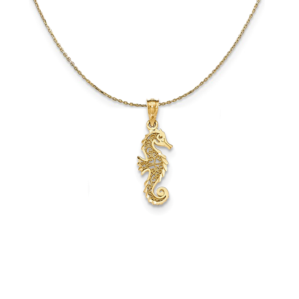 14k Yellow Gold Filigree Seahorse (24mm) Necklace