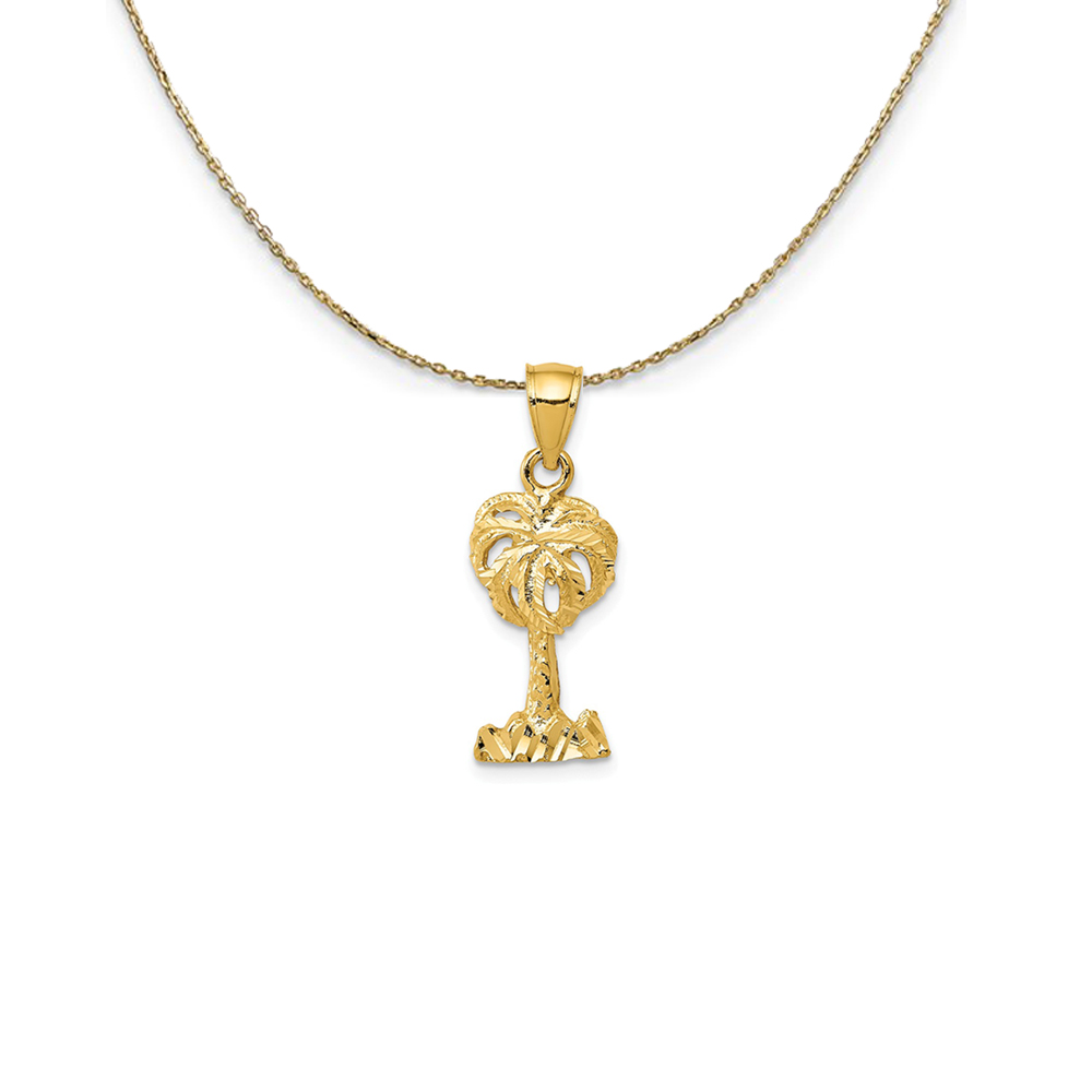 14k Yellow Gold Diamond-Cut Palm Tree (25mm) Necklace