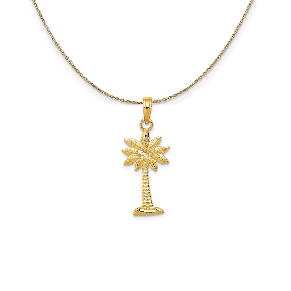 14k Yellow Gold Textured Palmetto Tree (28mm) Necklace