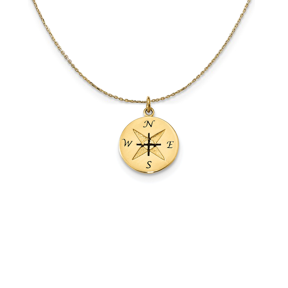 14k Yellow Gold Antiqued Compass (14mm) Necklace