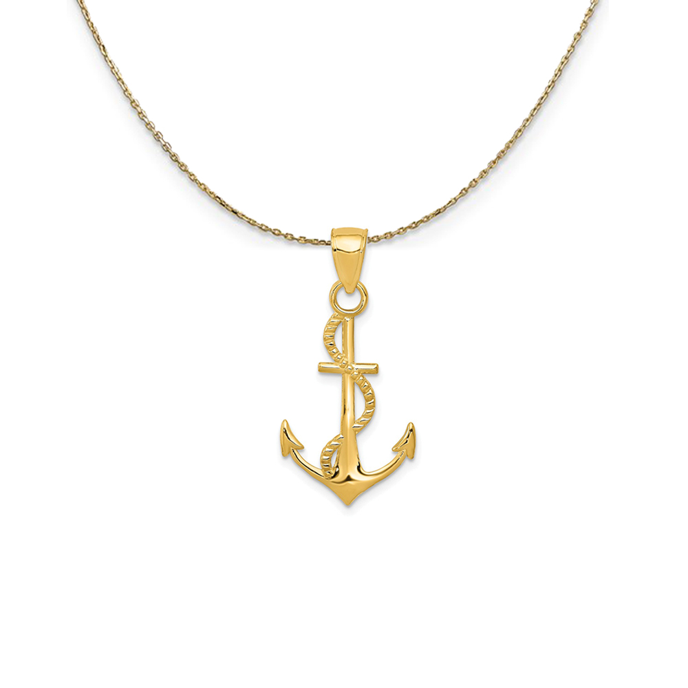 14k Yellow Gold Anchor with Rope (16 x 32mm) Necklace