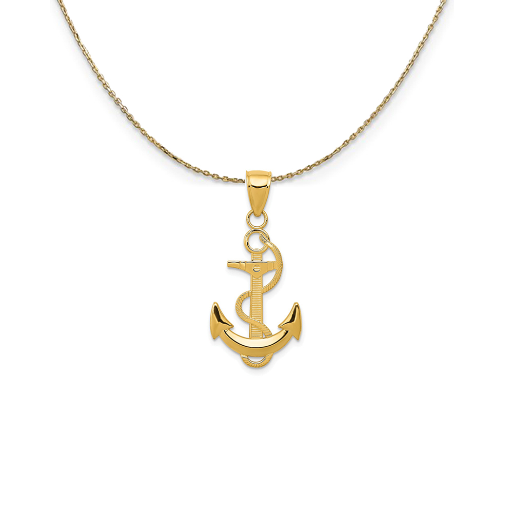 14k Yellow Gold Anchor with Textured Rope (15 x 33mm) Necklace