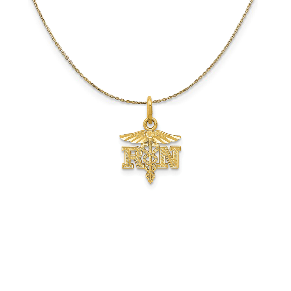 14k Yellow Gold D/C RN Nurse Necklace