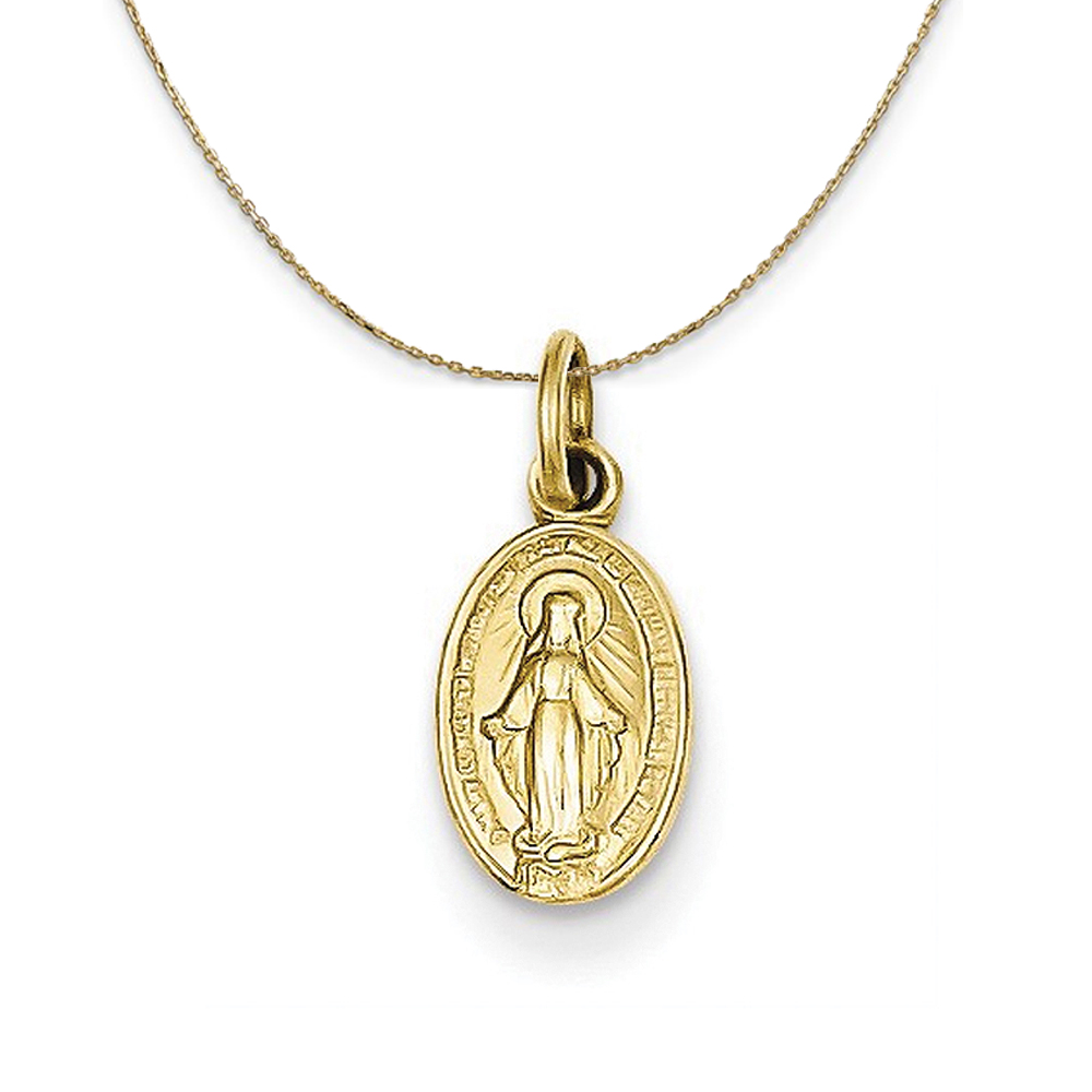 14k Yellow Gold Tiny Miraculous Medal Necklace